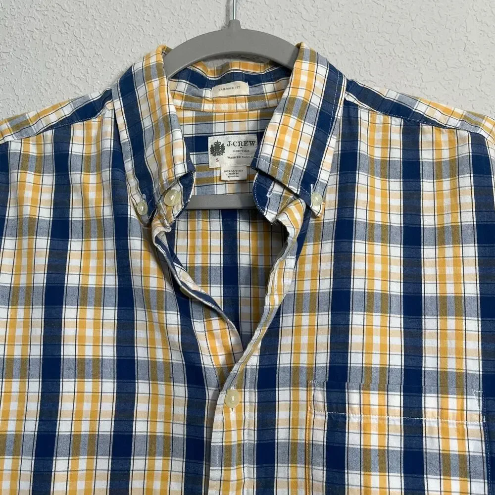 J CREW 100% Cotton Blue Yellow Button Down Long Sleeve Tailored Fit Shirt Small